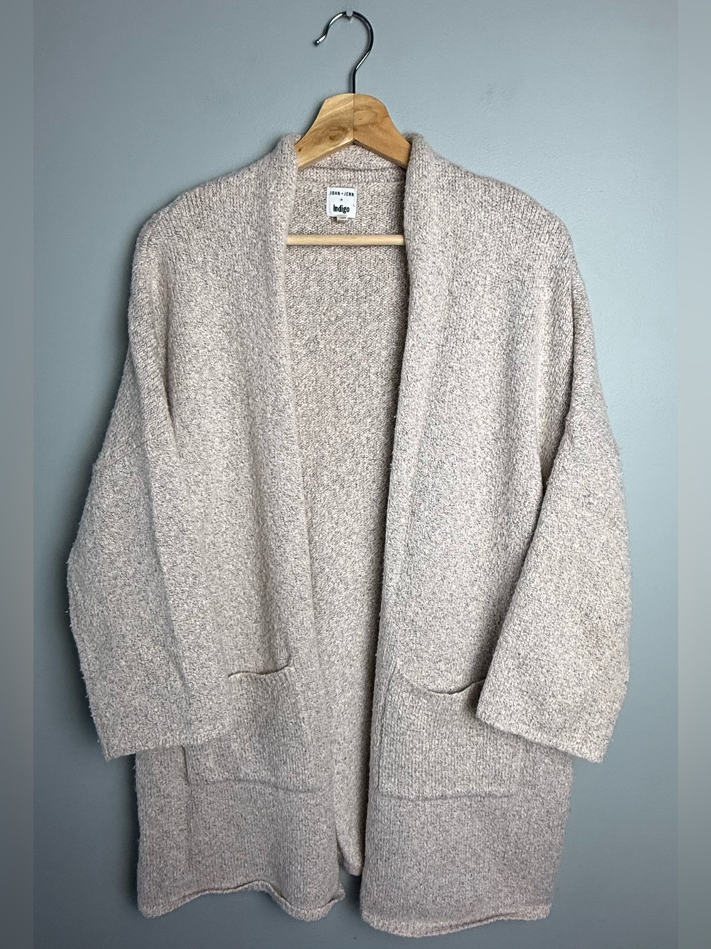 Indigo Bouclé Open-Front Cardigan Sweater - Light Beige
